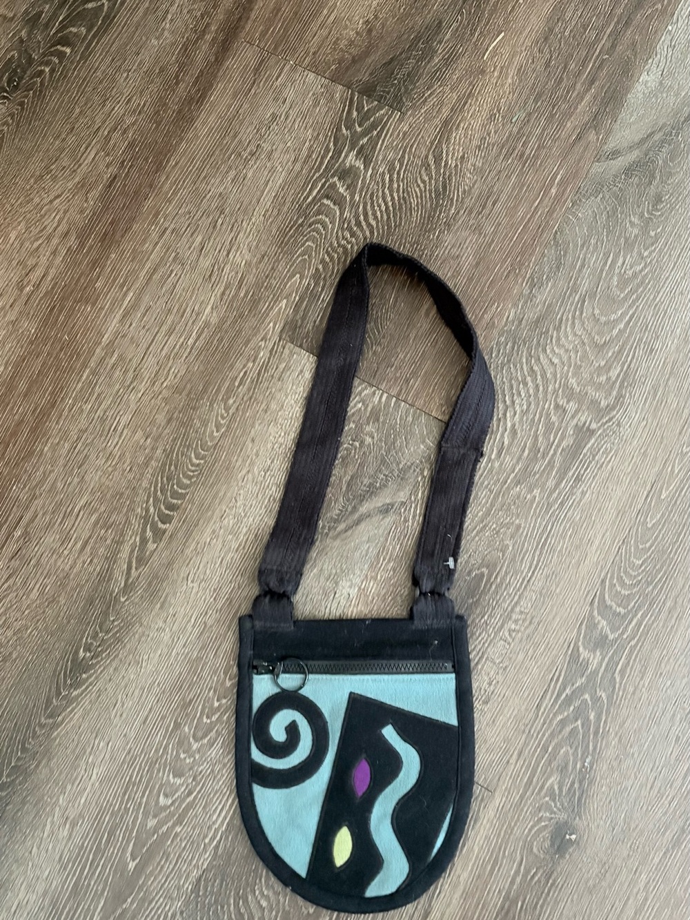 Wool handmade Black and crossbody  Pouch with Abstract Accent